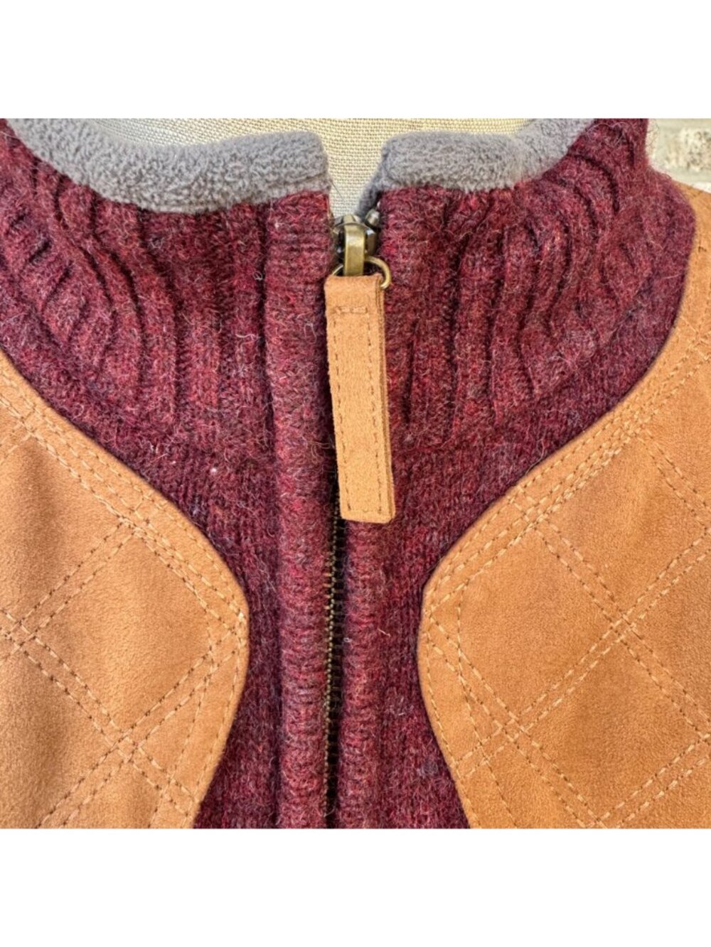 Duluth Trading Mens Shetland Wool Blend Zip-Up Jacket Burgundy 2XL Suede Accents - Picture 11 of 15